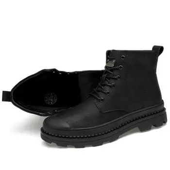 2025 Martin boots men s winter velvet high-top thermal leather shoes men s outdoor trend versatile military boots short boots 38 чёрный