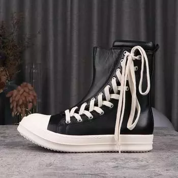 2025 Men High Top Shoes Women Casual Platform Sneakers Leather Luxury Trainers Lace Up Zip Autumn Black Designer Shoes 35