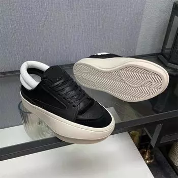 2025 Men Low Top Platform Boots Casual Genuine Leather Luxury Lace Up Women Sneakers Streetwear Autumn Black White Shoes 35