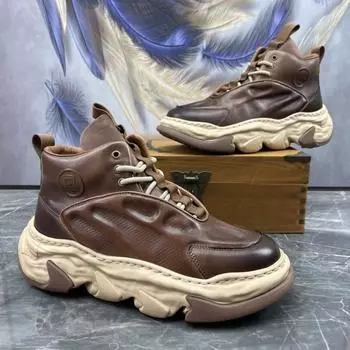 2025 Мужские рабочие ботинки в стиле ретро, осенне-зимние, с толстым дном, высокие повседневные туфли «Челси», кожаные водонепроницаемые мужские ботинки для активного отдыха 39 чёрный
