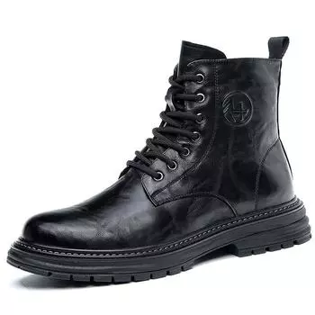 2025 Men s Genuine Leather High Top Martin Boots, Trendy Thick-Soled, Retro British Style, Plus Velvet. 44