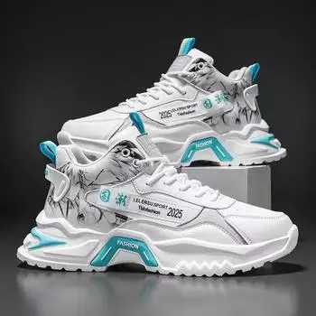 2025 Men s High Top Breathable Sports Shoes New Fashion Trend Deodorant Mesh for Increased Comfort Running Leisure Activities 40 чёрный
