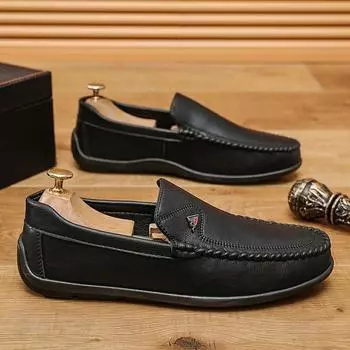 2025 Men s Loafers Trendy Men Casual Shoes Soft Comfortable Mens Driving Shoes Slip-on Male Leisure Shoes Flats Chaussure Hommes 39 чёрный