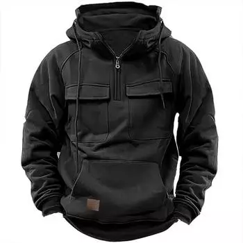2025 Men s Multi-Pocket Zipper Hoodie - Spring/Autumn Casual Sports Sweatshirt S хаки