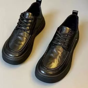 2025 men s new business casual board shoes round head fashion British versatile breathable soft-soled leather shoes dress super soft 41 чёрный