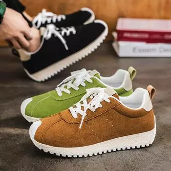 2025 men s shoes spring popular retro versatile casual men s fur leather shoes platform Forrest Gump shoes trendy sports shoes 39 чёрный