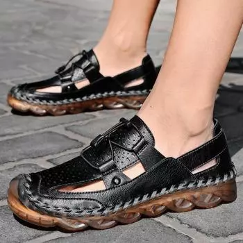 2025 Men s Shoes Spring Sandals Men s Casual Breathable Slippers Men s Sneakers Beach Shoes Men s Carved Shoes 38 чёрный