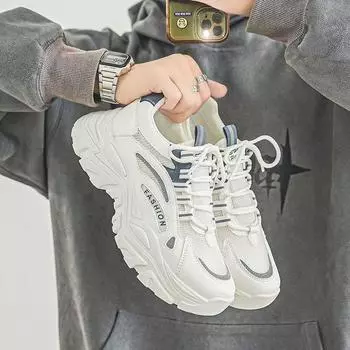 2025 Men s Shoes Summer Mesh Breathable Youth Sports Non Slip Casual Shoes Thick-Sole Heightened Running White Daddy Tide Shoes 39