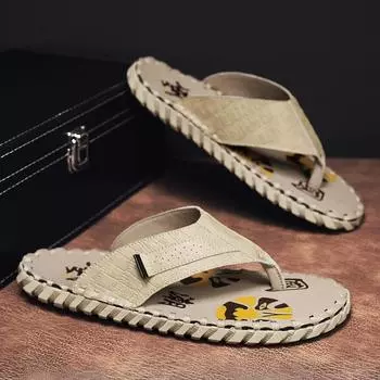 2025 men s shoes summer national tide style hand-sewn fashion casual flip-flops foot soft sole 23313Shoes 39 песочный