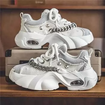 2025 men s shoes trendy breathable denim running non-slip dad shoes versatile casual thick-soled wear-resistant sports shoes 39 белый