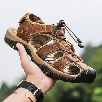 2025 Men Sandals Genuine Leather Mens Casual Shoes Outdoor Men Leather Sandals for Men Beach Shoes Roman Shoes Plus Size 38-48 38 синий