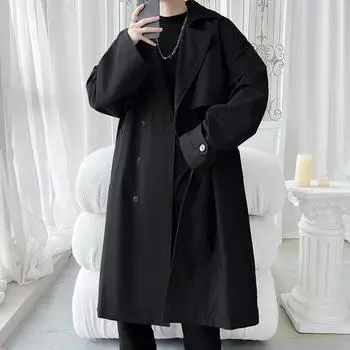 2025 Mens Trench Coat Men Double Breasted Belted Windbreaker Man Lapel Long Jacket Casual Windproof Overcoat Men Trench L