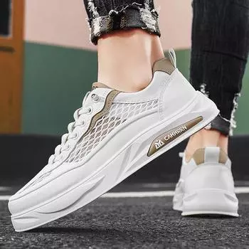 2025 mesh breathable men s shoes summer new hollow foot cover sports and leisure board shoes men s low-top white shoes tide 39