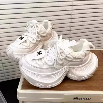 2025 Mesh Women s Vulcanize Shoes Outdoor Breathable Casual Women Sneakers Solid Lace-Up Light Platform Ladies Casual Sneakers 35 белый