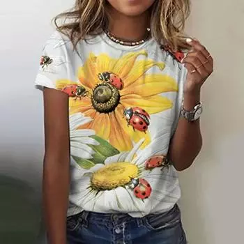 2025 Милая женская рубашка с принтом в виде 3D-червя в виде животных, повседневная футболка в стиле Харадзюку с коротким рукавом, уличная футболка больших размеров для женщин XXS