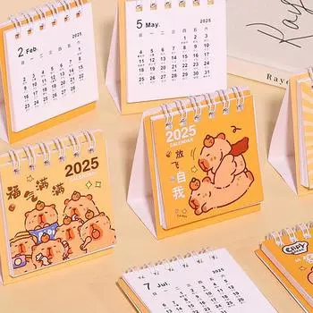 2025 милый календарь Capibala для студентов, мини-настольный орнамент, календарь-планировщик, портативный небольшой календарь, офисные принадлежности 04