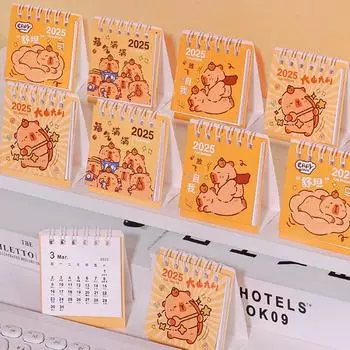 2025 милый календарь Capibala для студентов, мини-настольный орнамент, календарь-планировщик, портативный небольшой календарь, офисные принадлежности