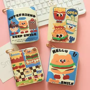 2025 Милый корейский маленький мультяшный кошелек для монет в виде гамбургера - аниме-кошелек на молнии и держатель для карт для студенток