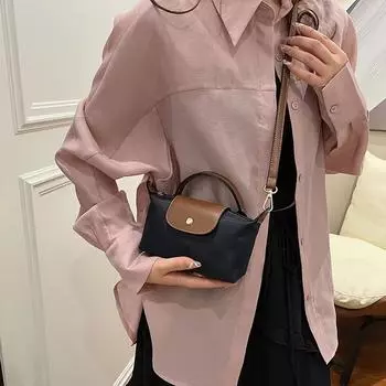 2025 Мини-сумка-пельмень для женщин из нейлоновой ткани, модная сумка через плечо для мобильного телефона для женщин чёрный