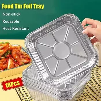 2025 Миска из фольги для аэрофритюрницы Бытовая духовка Барбекю Бумажная коробка из фольги Утолщенный поднос из фольги 6 inch 10pcs серебряный