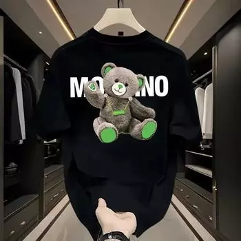 2025 Мода Чистый Хлопок С принтом Чистый Хлопок С принтом Медведя Футболка с коротким рукавом для Мужчин и Женщин Женская Одежда Большого Размера S