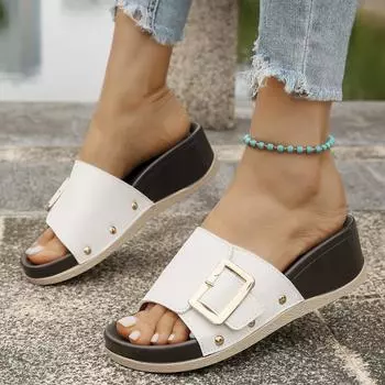 2025 мода новые толстые подошвы с мягким дном простые верхние женские классные тапочки сандалии с пряжкой на ремне 36 белый