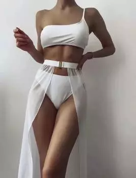 2025 мода новый шнурованный сексуальный бикини халтер тройной купальник бикини халтер партия S чёрный