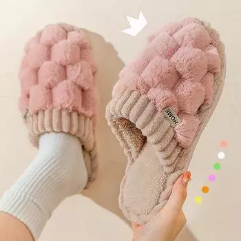 2025 мода осень и зима мода новые хлопковые тапочки для женщин домашние пары домашние нескользящие теплые хлопковые тапочки 36-37fit22.5cm-23cm розовый