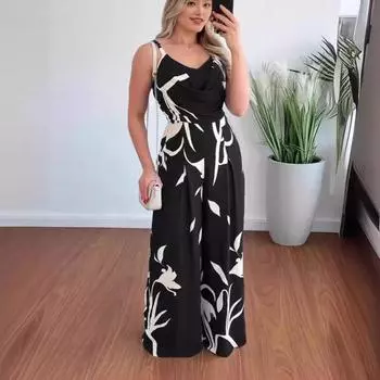 2025 Мода Темперамент Подтяжки Холтер Талия Широкие Штаны Комбинезон Женщин S синий