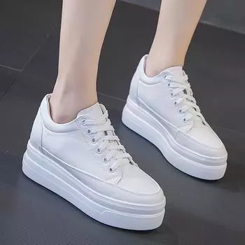 2025 Модная обувь Женские кроссовки на высокой платформе Плоская платформа Черно-белая обувь Милые женские туфли для увеличения роста 8 см D493 34 белый