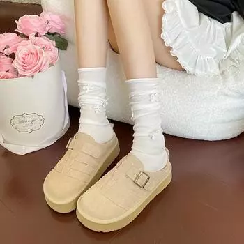 2025 Модная обувь Женские тапочки с закрытым носком Весна Осень Замшевые однотонные уличные повседневные удобные тапочки на платформе 35 верблюд