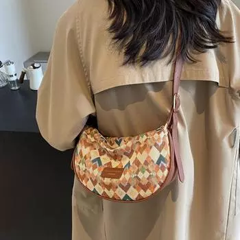 2025 Модная сумка-мешок премиум-класса Dumpling Bag, вместительная сумка через плечо с ретро-принтом, подмышечная сумка 27*10*15cm синий