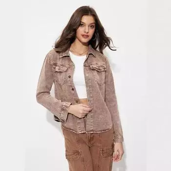 2025 Модная винтажная джинсовая рубашка, куртка женская осенняя однобортная повседневная свободная весенняя куртка с отложным воротником, однотонная верхняя одежда S кофейный