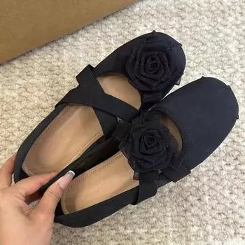 2025 Модная женская обувь Женские балетки с эластичной резинкой Новые балетки с цветочным принтом Лидер продаж Бестселлер Туфли на низком каблуке Zapatos Mujer 35 чёрный