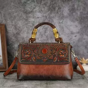 2025 Модная женская сумка в стиле ретро с тиснением ручной работы через плечо 30*13*20* темно-коричневого