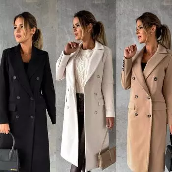 2025 Модное простое двубортное шерстяное пальто с длинными рукавами для женщин S абрикосовый
