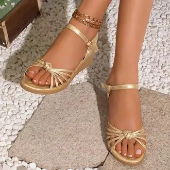 2025 модные и удобные плетеные полые сандалии новые рыбий рот маленький каблук остров отпуск стиль слово с сандалиями женские 36 чёрный