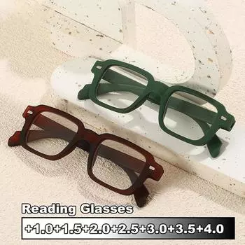 2025 Модные квадратные очки для чтения для мужчин и женщин, модные очки для борьбы с синим светом и пресбиопией, унисекс, винтажные очки для дальнего зрения HD +1.0 зелёный