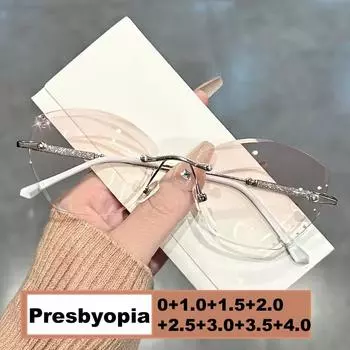 2025 Модные очки для чтения Роскошные бриллиантовые очки для дальнего зрения и гиперметропии для мужчин и женщин Очки без оправы с блокировкой синего света 0+1.0+4.0 0