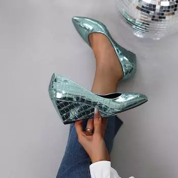 2025 модные туфли на высоком каблуке женские туфли для вечеринок красочные брендовые современные женские туфли на танкетке 7 см зеленые фиолетовые синие туфли большого размера 42 35 синий