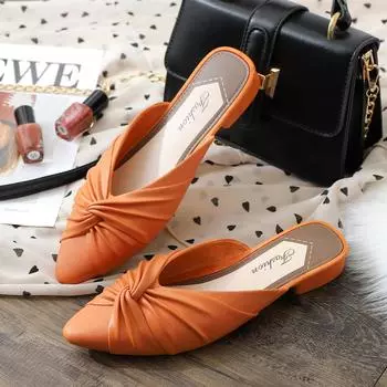 2025 модные женские тапочки с острым носком корейские однотонные сандалии с одной педалью уличные дышащие тапочки повседневная рабочая обувь 36 зелёный