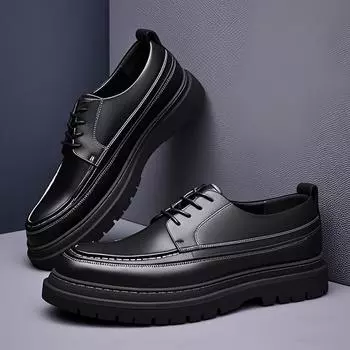 2025 Модный бренд Мужские броги Обувь Натуральная кожа Мужская повседневная обувь Толстая подошва Увеличивающие рост туфли Чистый черный 39 чёрный