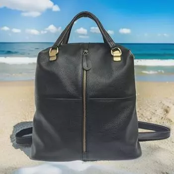 2025 Модный рюкзак из натуральной кожи для женщин в европейском и американском стиле чёрный