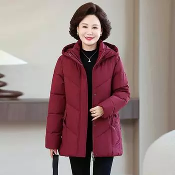 2025 Mom Winter Hooded Cotton Jacket Warm Padded Jacket Winter Wear Foreign Thickened Padded Jacket Fashion Jacket XL