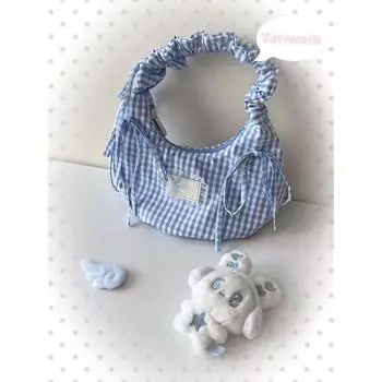 2025 Mori look Girl Underarm Bag Women Fashion Plaid Selenodont Bag Summer Trendy Fresh All-Match Portable Commuter Bag Blue