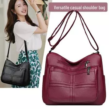 2025 Мягкая кожаная сумка-мессенджер большой вместимости для женщин среднего и пожилого возраста 069 бордовый