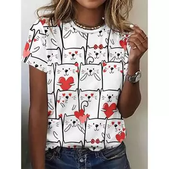 2025 мультяшный кот женские футболки модная футболка 3d футболка Harajuku повседневная с коротким рукавом O-образный вырез женская одежда большого размера S