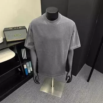 2025 Мужская футболка с коротким рукавом Модный тренд Свободная и удобная однотонная хлопковая футболка с коротким рукавом S серый