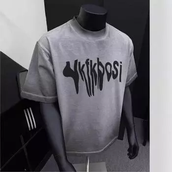 2025 Мужская футболка с коротким рукавом, популярная, свободная и удобная, хлопковая футболка с коротким рукавом с принтом S серый