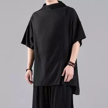 2025 Мужская летняя хлопковая футболка, мужская футболка в китайском стиле, мужская футболка большого размера, мужская уличная одежда, корейская свободная хип-хоп футболка, мужской топ XXL белый